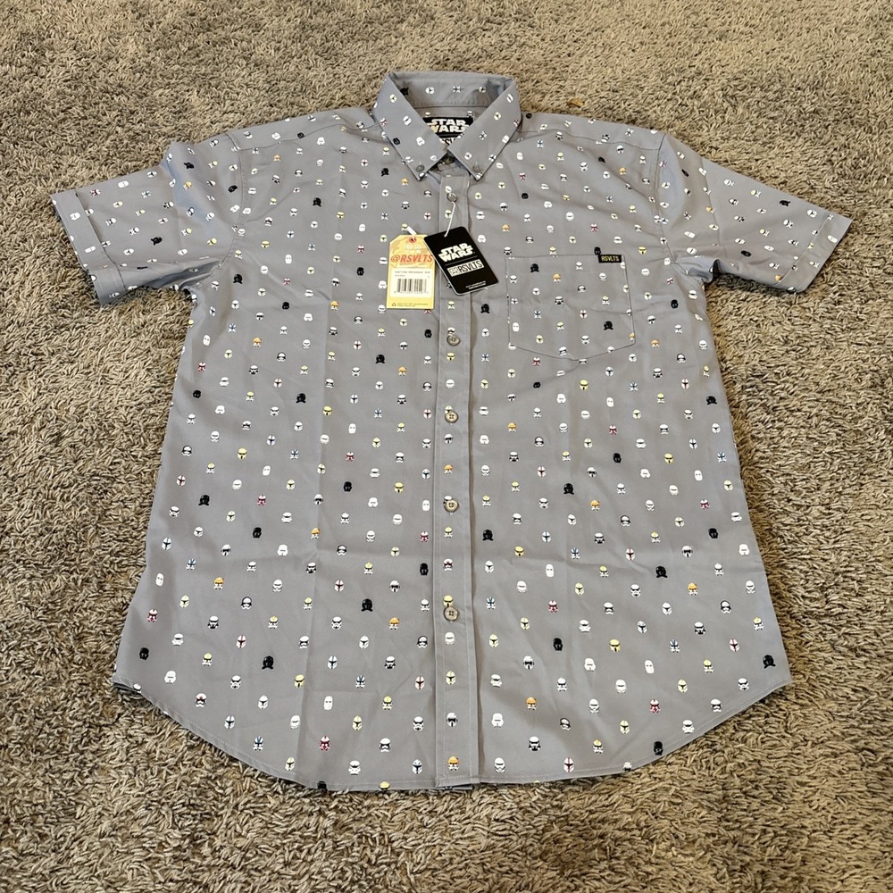 RSVLTS Star Wars Lil Troopers Shirt Men's Large L Gray Kunuflex Button Up NWT